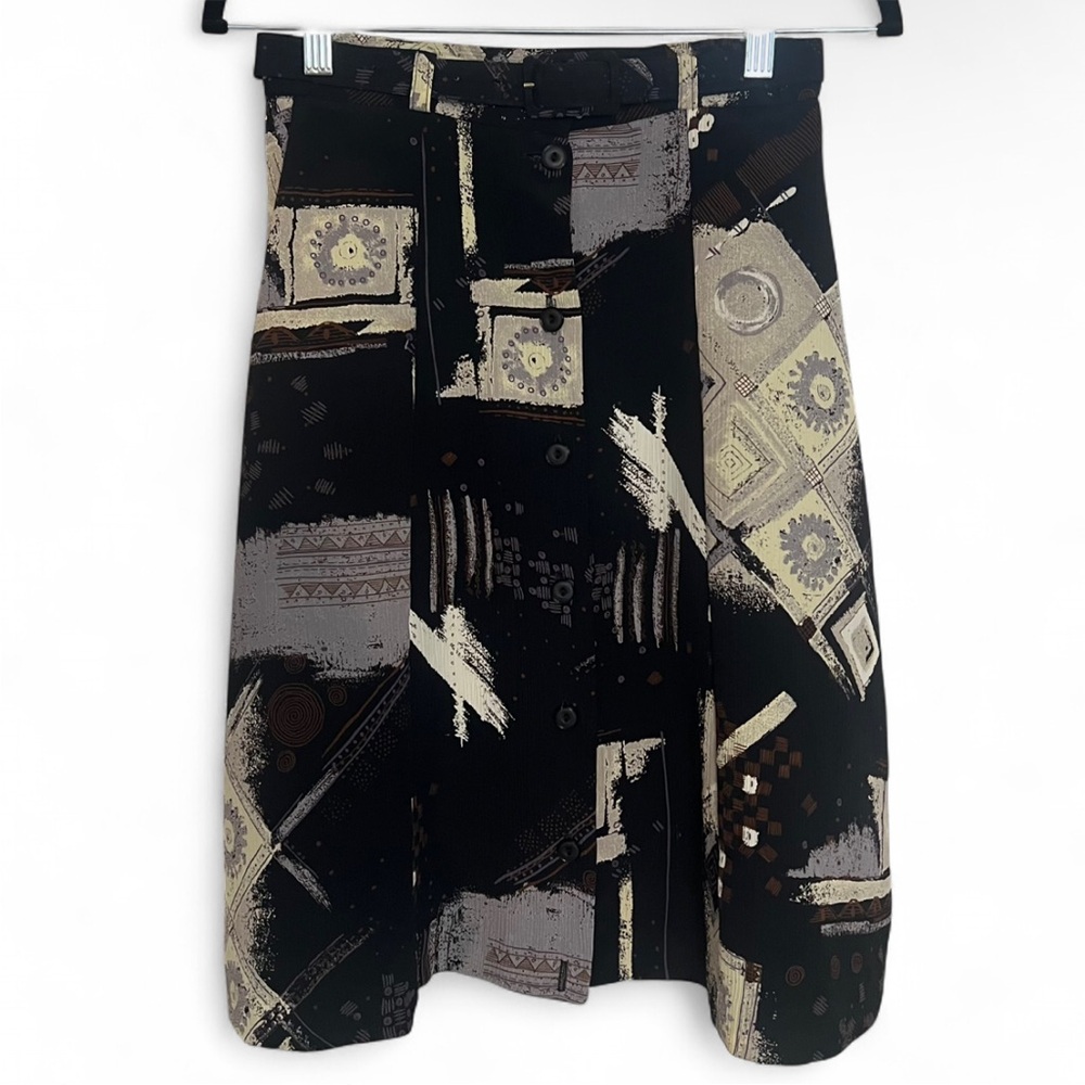 Black and Gray Button Down Patterned Skirt